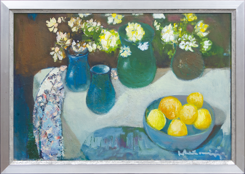 Still life with flowers and fruits