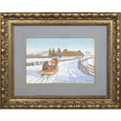 Winter landscape with sleigh