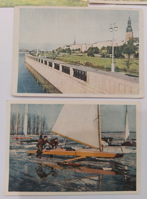 Postcards 6 pieces - LPSR Valsts filharmonija, Rīga.(Pēc sacīkstēm), Rīga(Komjaunatnes krastmala)