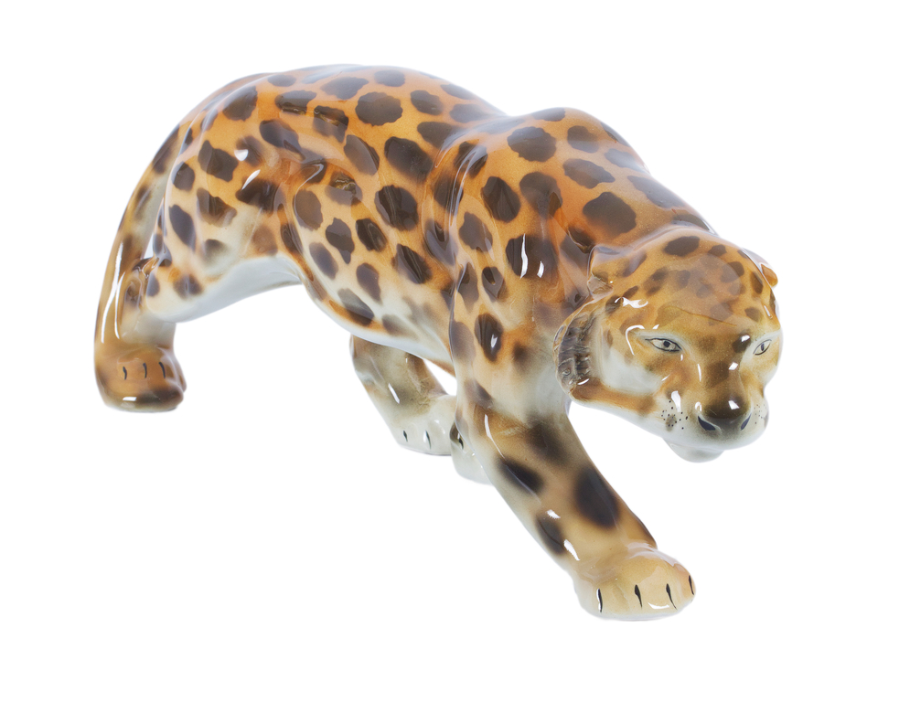 Faience figurine ''Leopard'' made by Kuznetsov Latvia