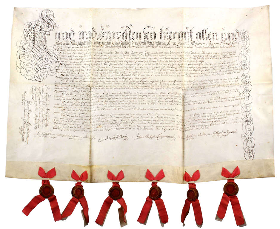 Liepas muižas īpašnieka Johana Kristofa fon Kampenhauzena (Johann Christoph von Campenhausen) Liepas muižas īpašuma maiņas dokuments