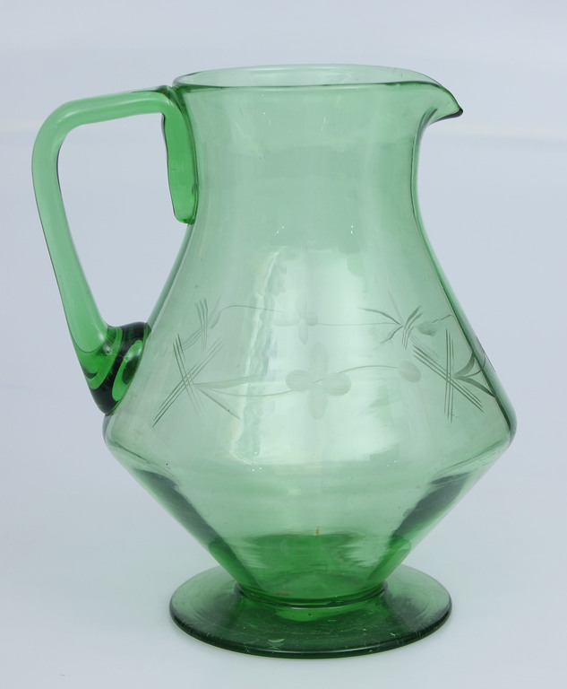 Зеленый набор из стекла - кувшин, 5 стаканов
