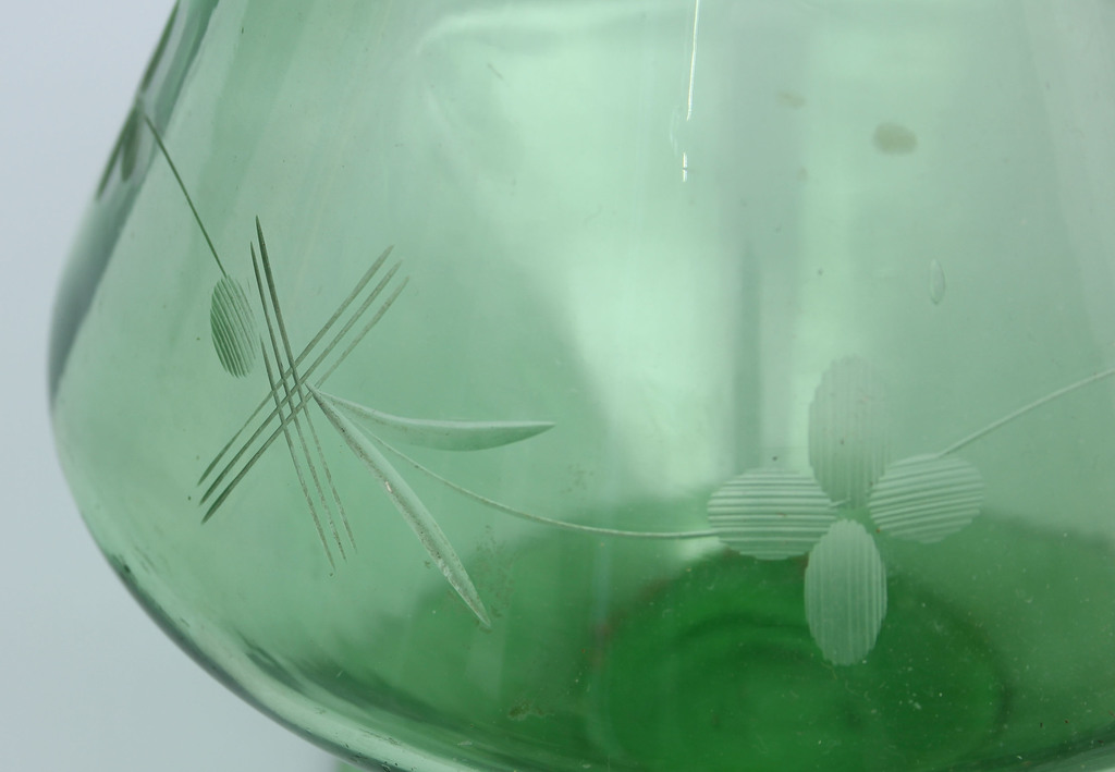 Green glass set - pitcher, 5 glasses