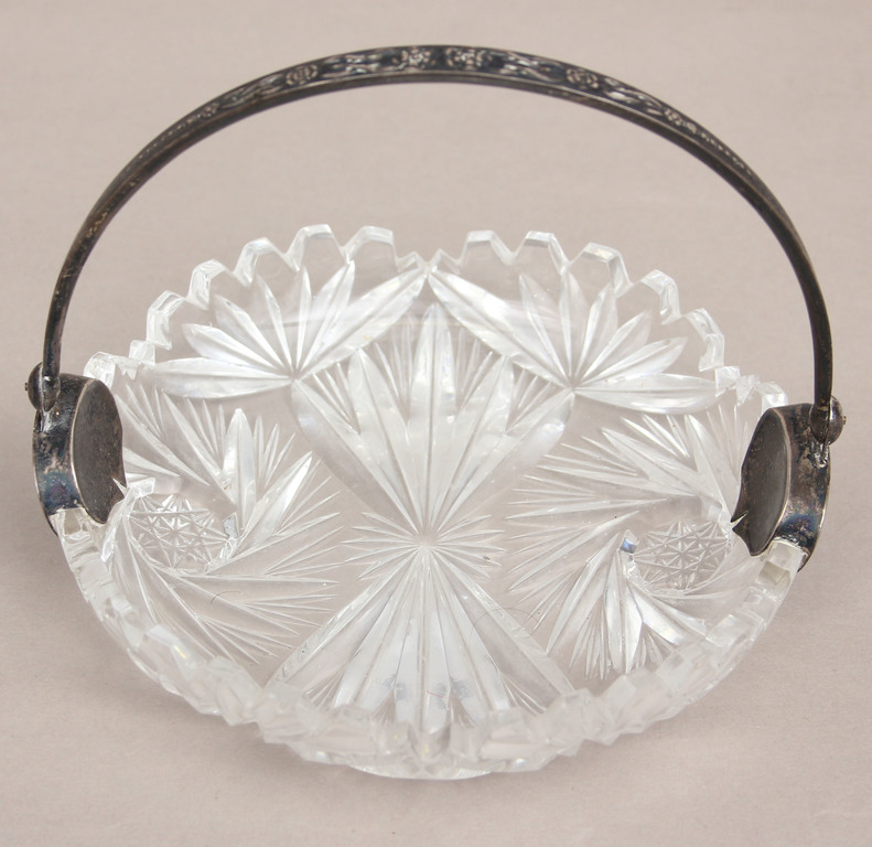 Crystal candy bowl with silver handle