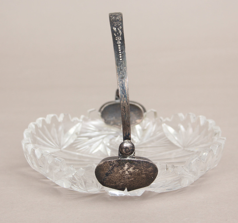 Crystal candy bowl with silver handle