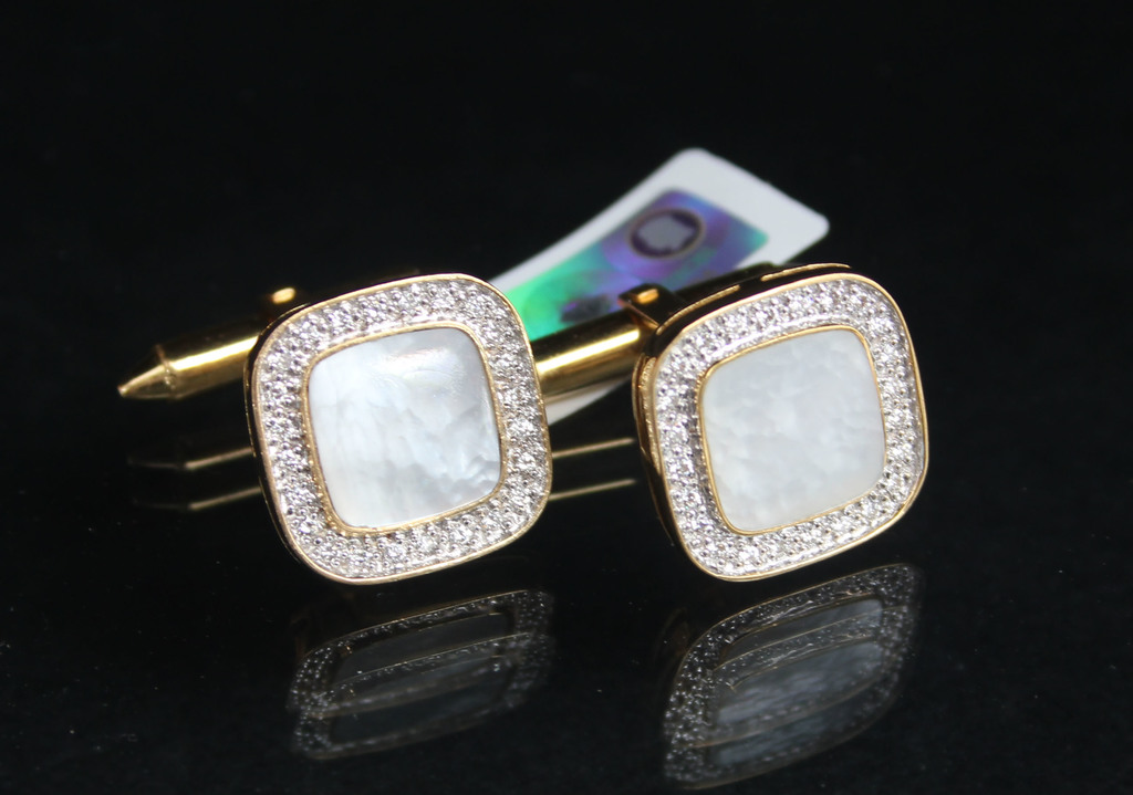 Cufflinks with diamonds and mother of pearl