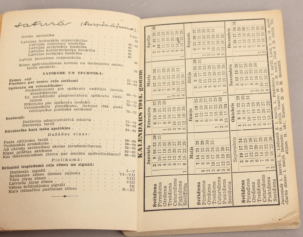 Satiksmes un tehnikas gadagrāmata 1944
