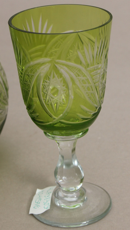 Green glass set - decanter, 4 glasses