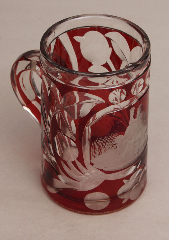 Red glass cup with engraving