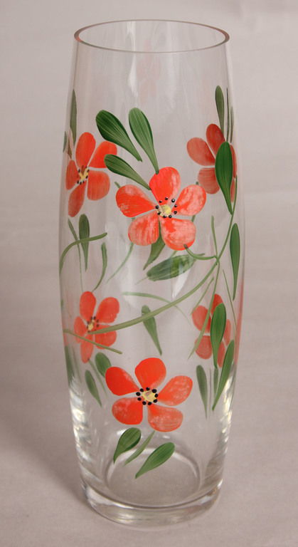 Стеклянная ваза с ручной росписью 
