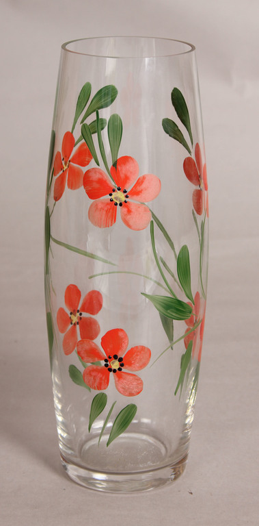 Стеклянная ваза с ручной росписью 