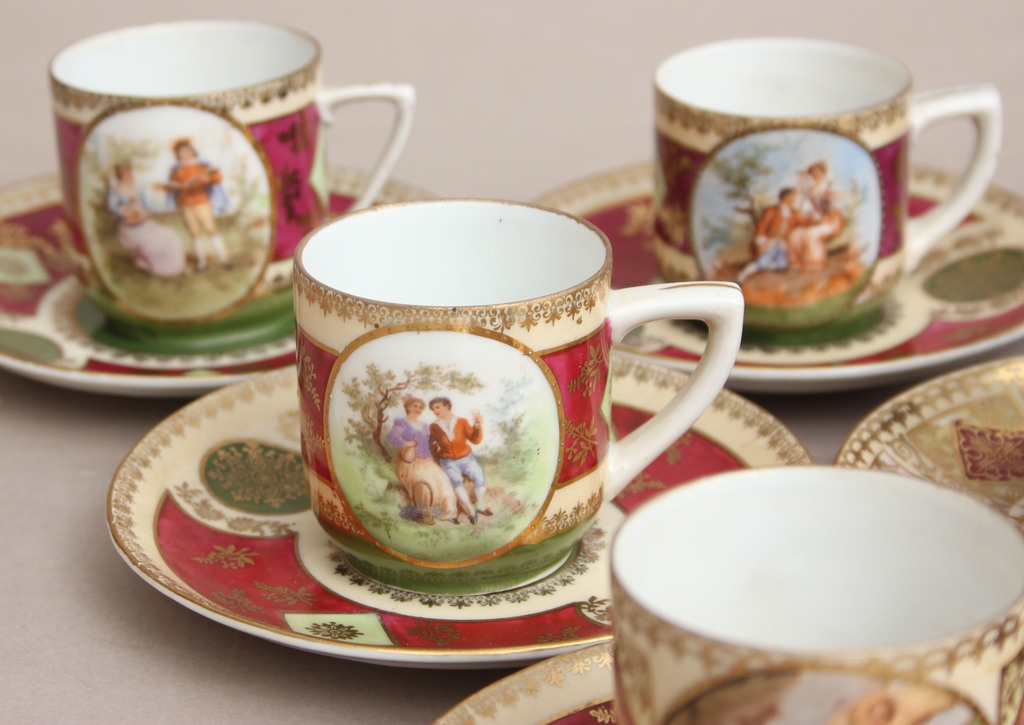 Porcelain set - 9 cups with saucers and 3 cake plates