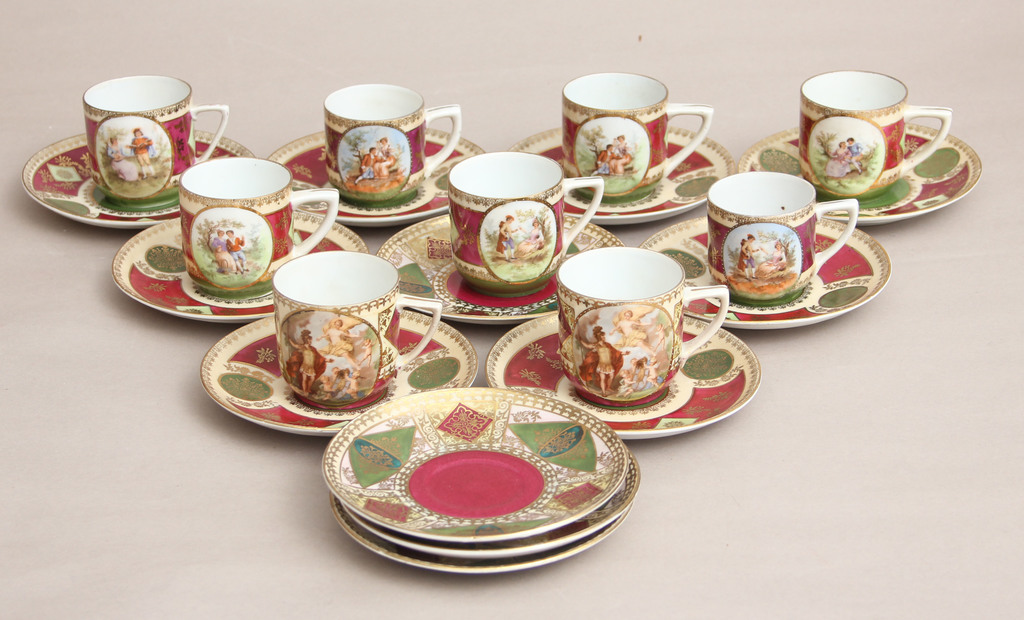 Porcelain set - 9 cups with saucers and 3 cake plates