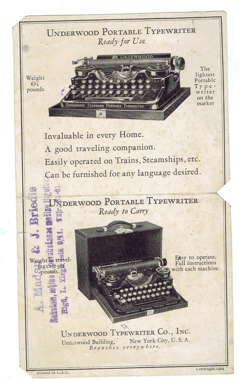 Rakstāmmašīnu reklāma Underwood Portable Typewriter