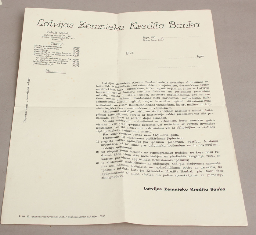 2 kvītis un 3 dokumenti - Latvijas Zemnieku Kredīta banka, Latvijas hipotēku banka