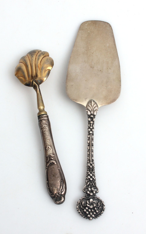 Silver cake spatula and spoon