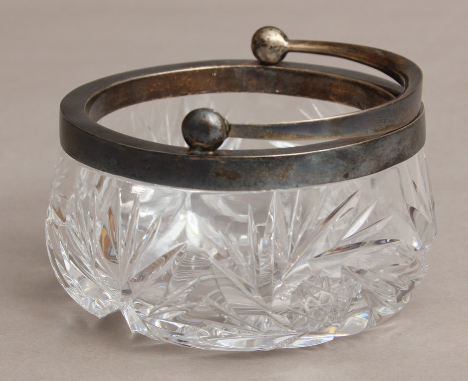 Crystal sugar bowl with silver finish