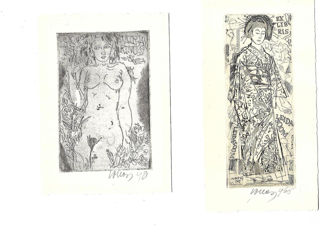 Ēvalda Okasa 5 ex-libris, reproduction album and 3 etchings