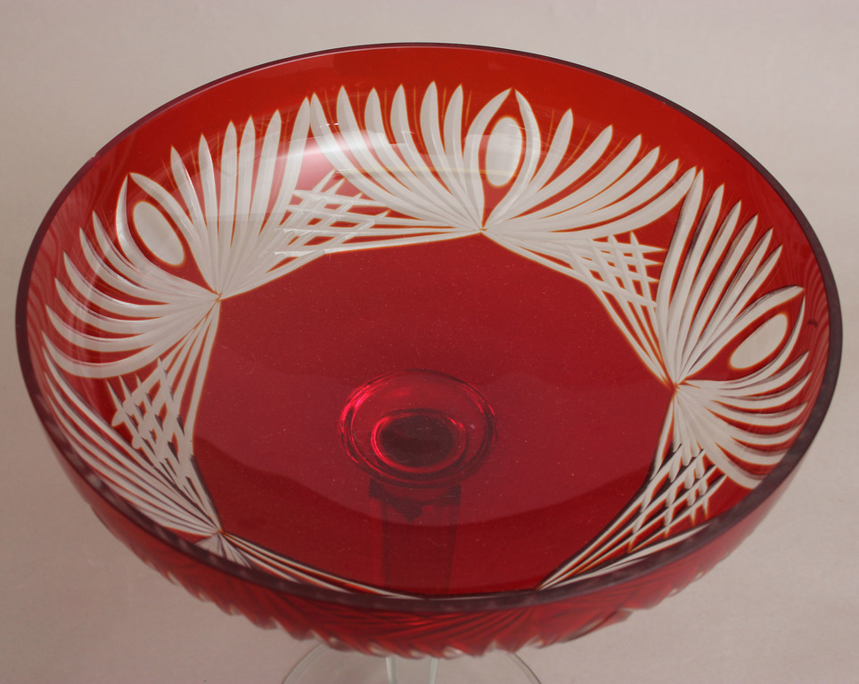 Red glass serving dish