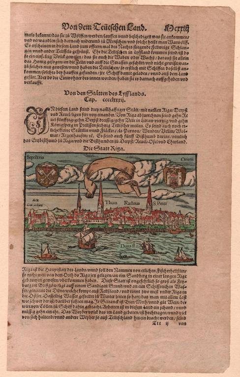 Kokgrebums  „Rīgas panorāma pirms 1547 gada”. Kolorēts