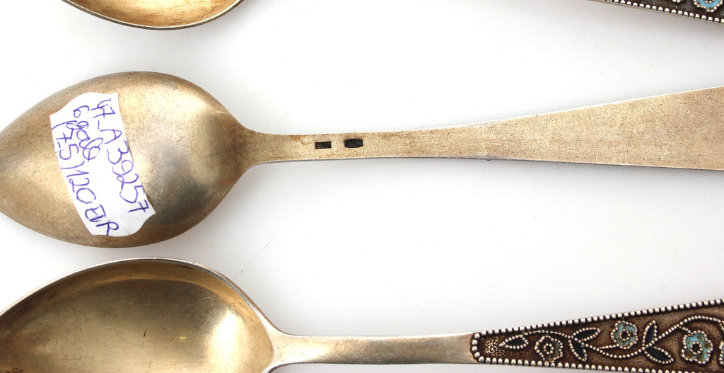 Silver spoons with multicolor enamel 6 pcs.