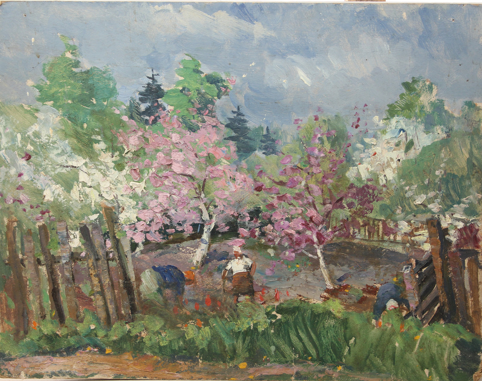 Landscape with an apple orchard