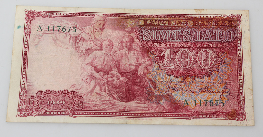 Банкнот 100 латов 1939-го г.