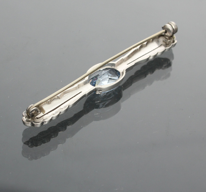 Серебряная брошь в стиле модерн с аквамарином
