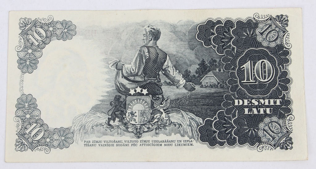 Банкнота в десять латов, 1939 г.