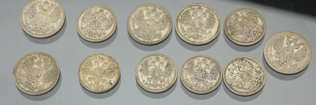 Dažādu gadu 15 un 20 kapeiku monētas (11 gab)