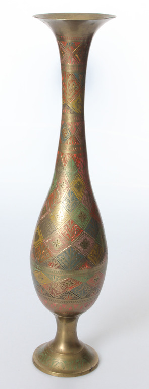 Metal vase with enamel
