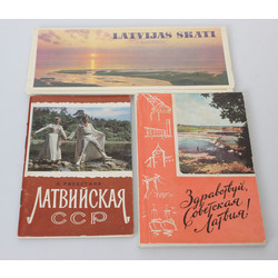 Книга «Здравствуй, Советская Латвия!», 2 альбома открыток - «Латвийская ССР», «Латвийские пейзажи».