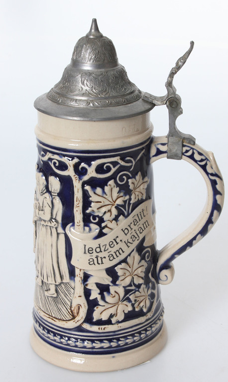 Faience beer cup with metal finish 
