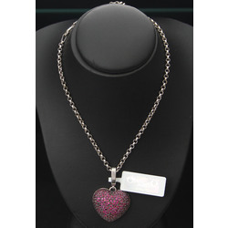 Heart shaped gold pendant with natural rubies and white gold chain