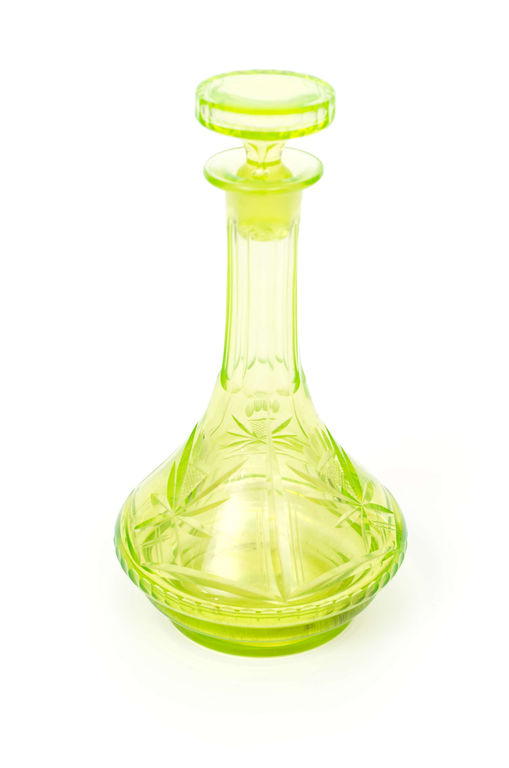 Ilguciems glass factory uranium glass set - decanter, 6 glasses