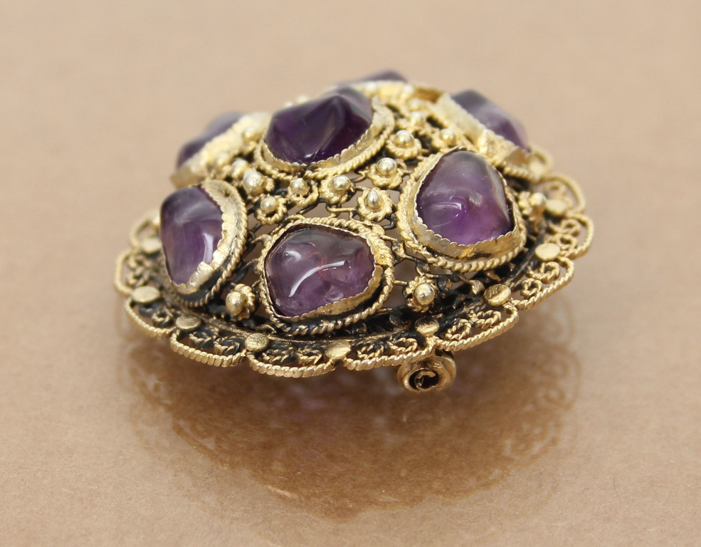 Art Nouveau silver brooch with natural amethysts