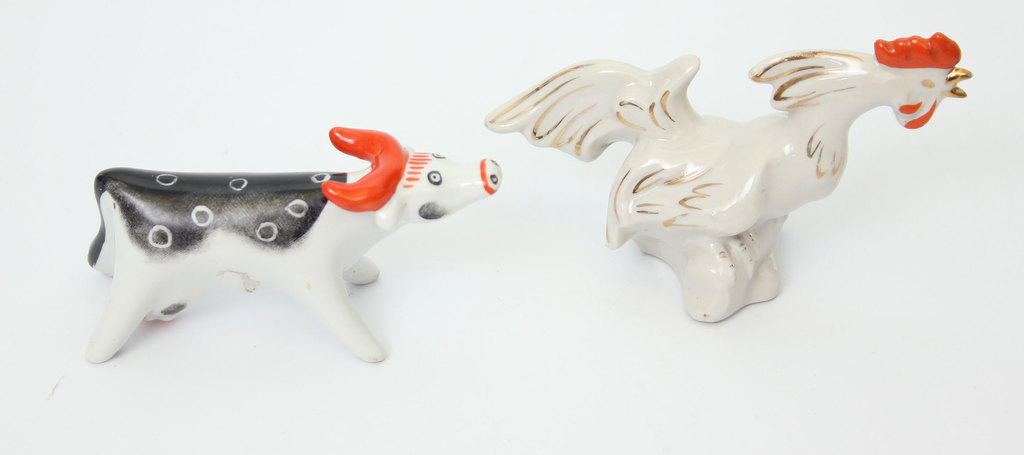 Couple of porcelain figurines 2 pcs - cow and rooster