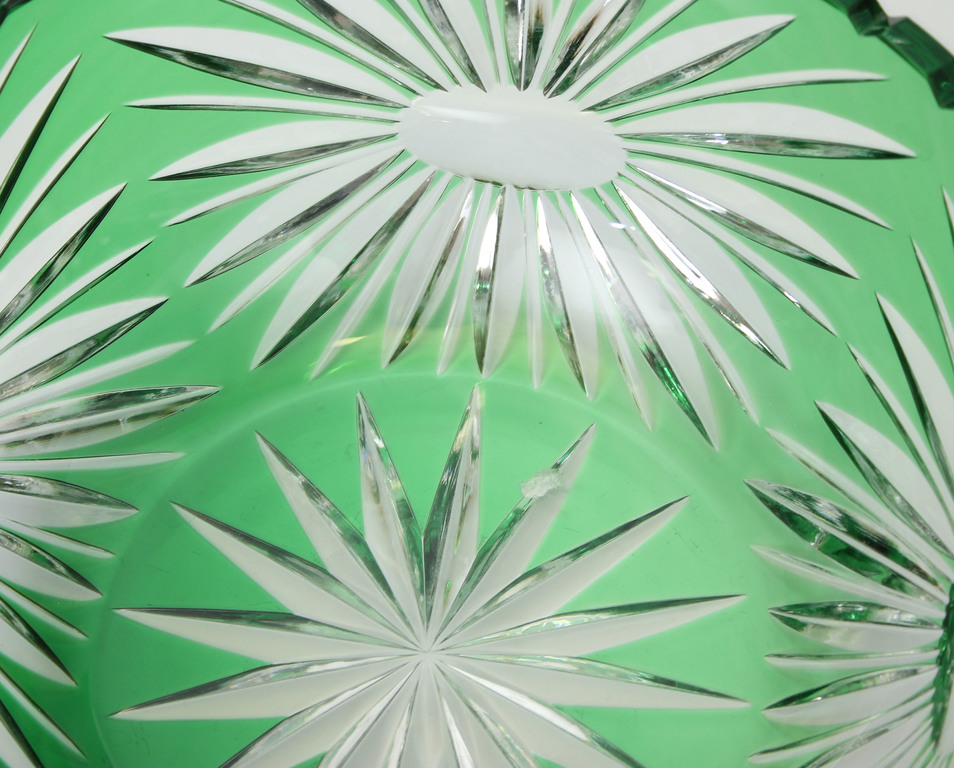 Green crystal glass candy dish