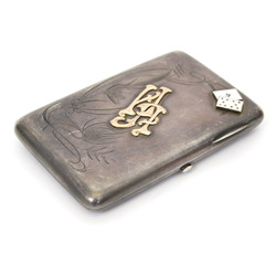 Silver cigarette case with enamel and gold lining