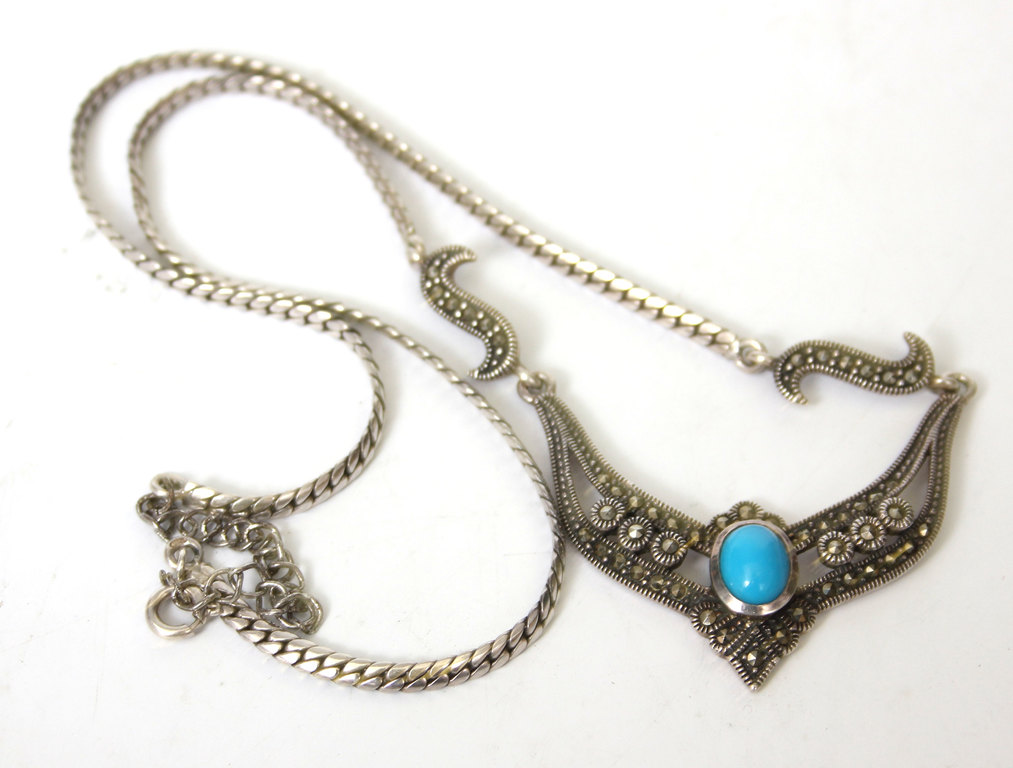 Silver necklace with turquoise