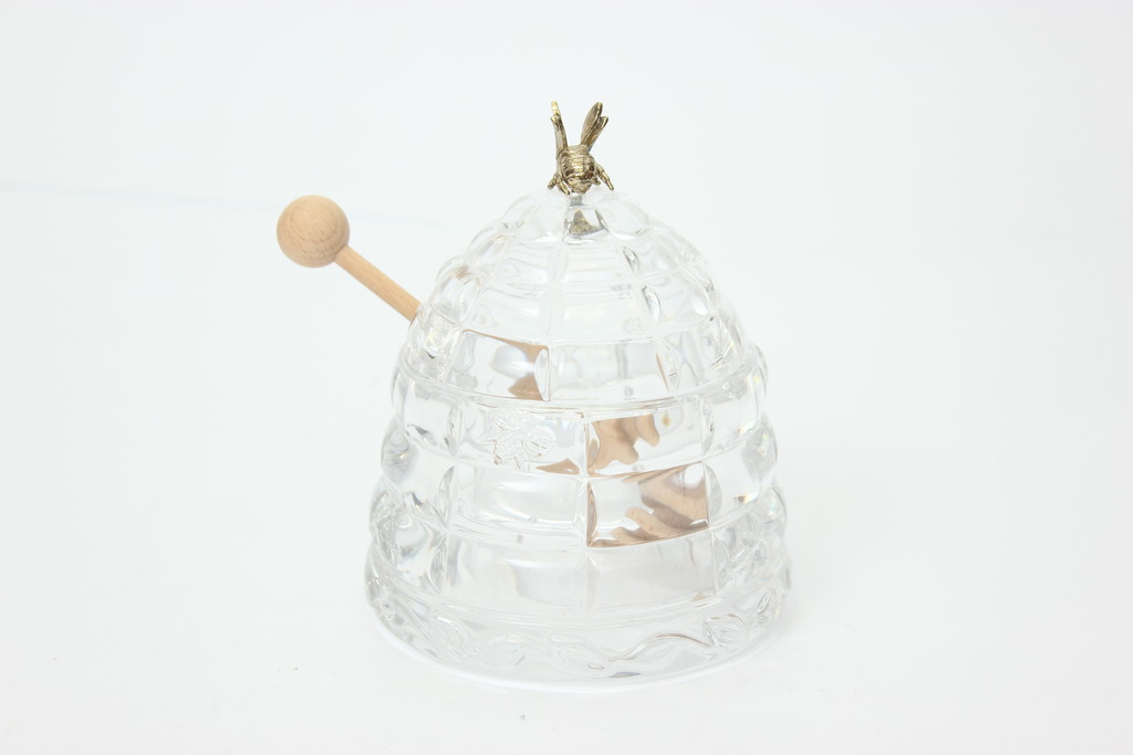 Crystal honey dish with a spoon