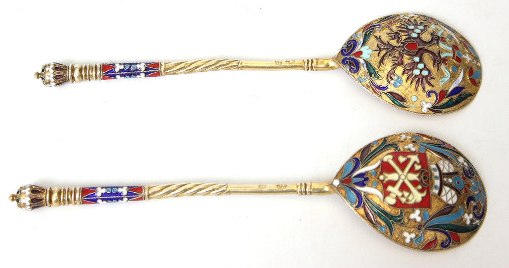 Silver spoons with enamel 2 pcs.