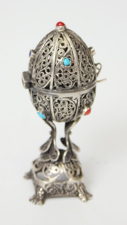 Silver Easter decorative egg with various stones