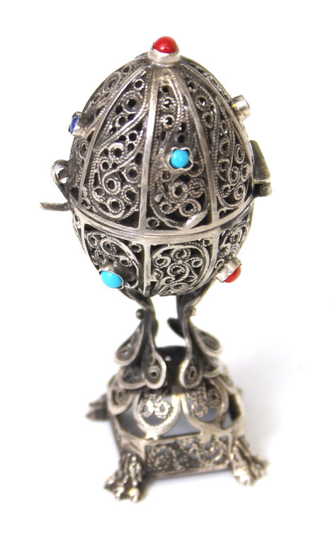 Silver Easter decorative egg with various stones