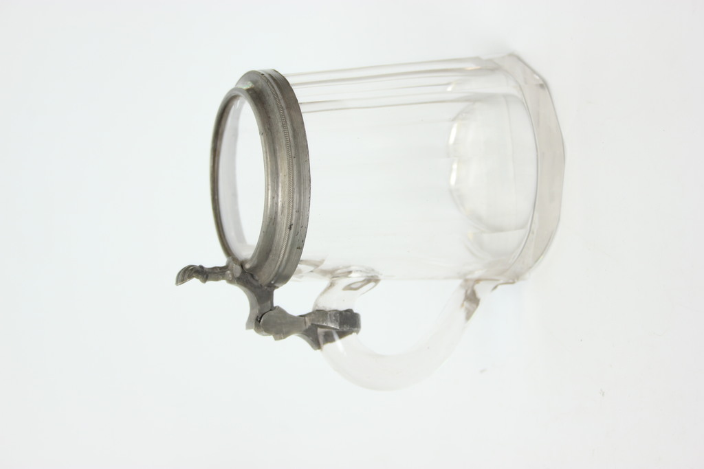 Glass beer mug with metal finish