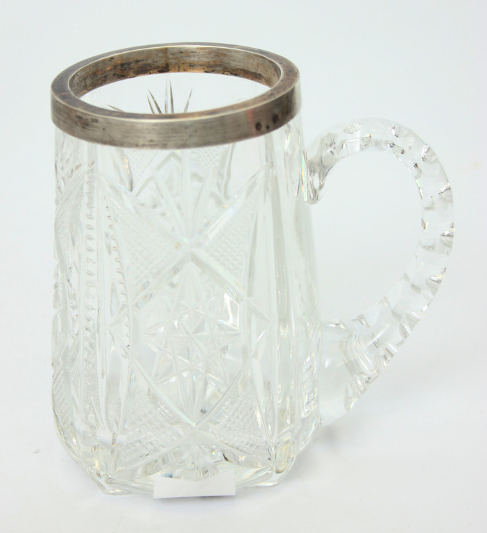 Хрустальная пивная чашка с серебряной отделкой