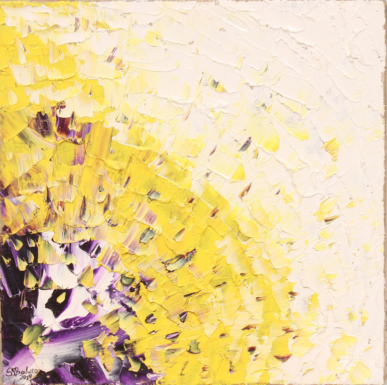 Abstract composition (purple, white, yellow)