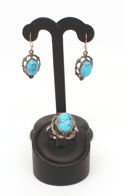 Silver jewelry set with turquoise - earrings, ring