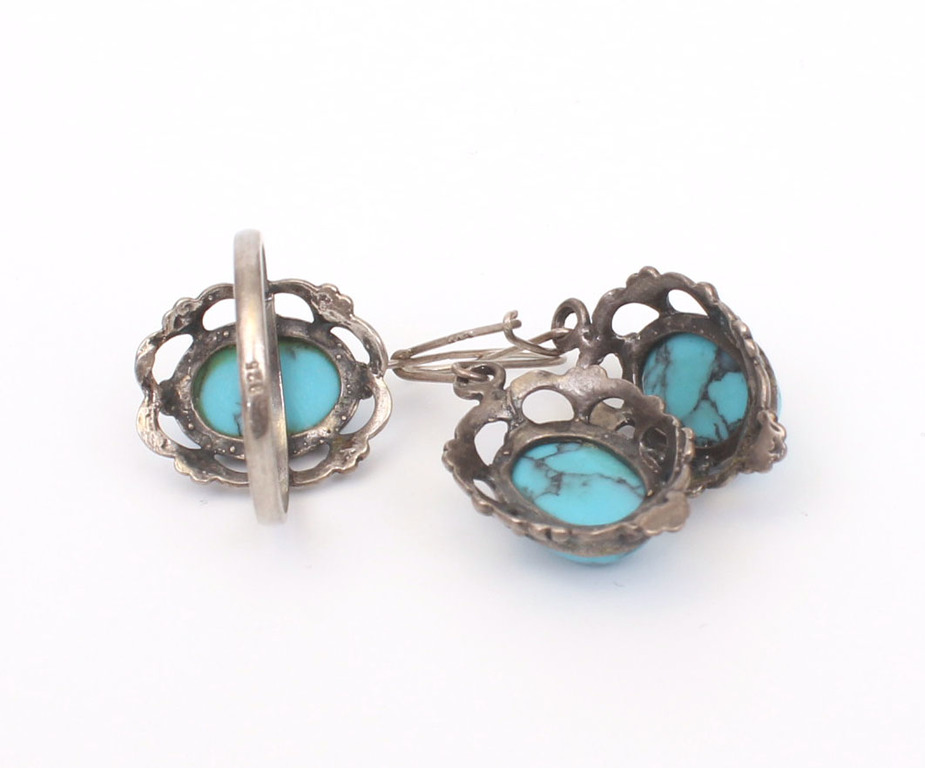 Silver jewelry set with turquoise - earrings, ring
