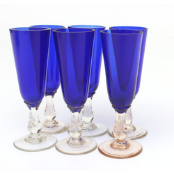  Six blue glass glasses
